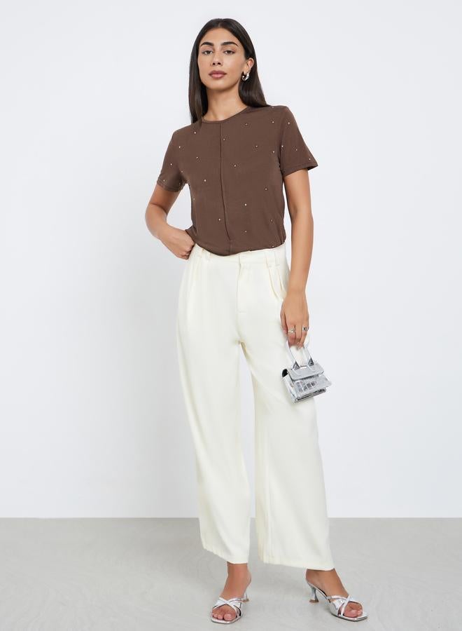 Styli Brown Embellished Short Sleeve T-Shirt - Image 2