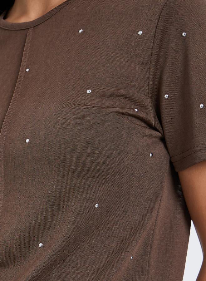 Styli Brown Embellished Short Sleeve T-Shirt - Image 3