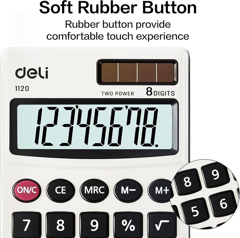 Deli Calculator, Standard Function Basic Calculators, Solar Battery Dual Power Office Calculator with Cover, Metal Panel, 2 Pack - Image 5