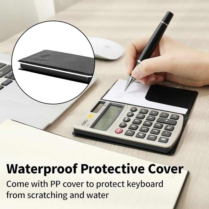 Deli Calculator, Standard Function Basic Calculators, Solar Battery Dual Power Office Calculator with Cover, Metal Panel, 2 Pack - Image 4