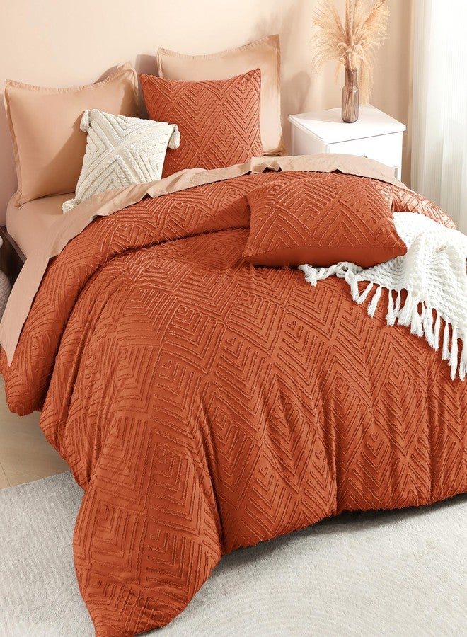 Litanika California King Comforter Set Burnt Orange, 3 Pieces Terracotta Tufted Boho Farmhouse Bedding Comforter Sets, Lightweight Fluffy All Season Comforter Set (104x96In Comforter & 2 Pillowcases) - Image 1