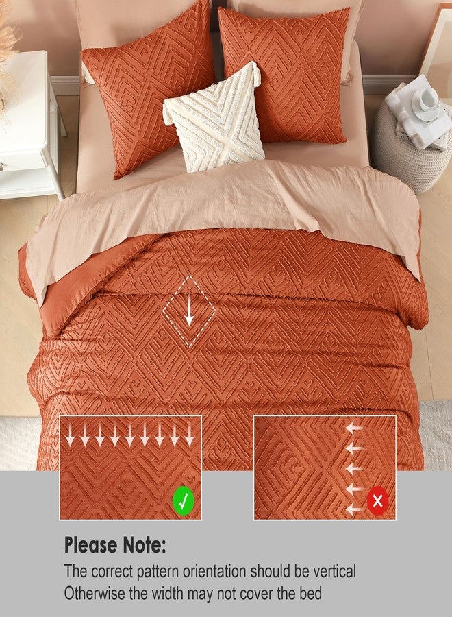 Litanika California King Comforter Set Burnt Orange, 3 Pieces Terracotta Tufted Boho Farmhouse Bedding Comforter Sets, Lightweight Fluffy All Season Comforter Set (104x96In Comforter & 2 Pillowcases) - Image 4