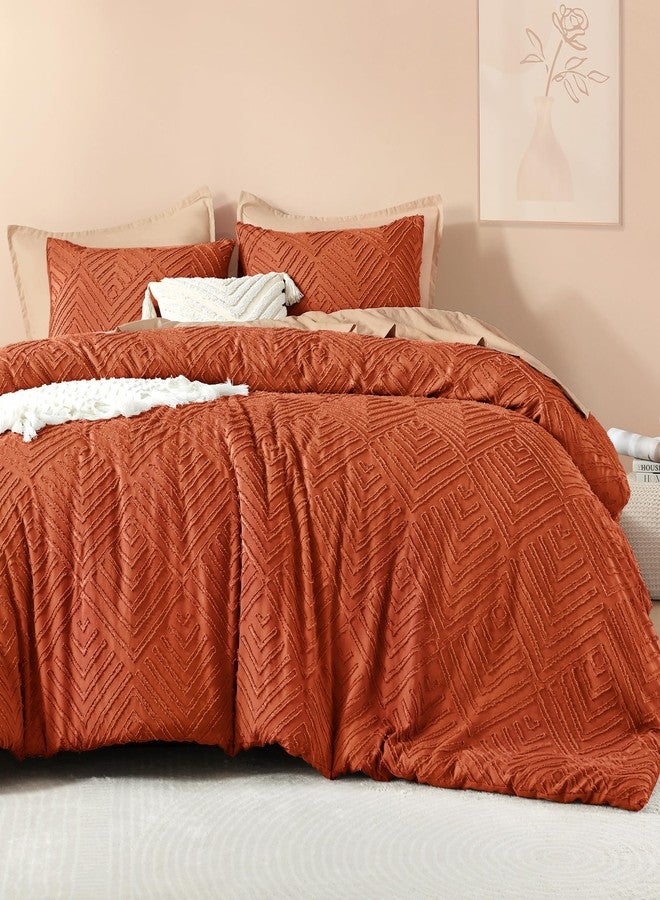 Litanika California King Comforter Set Burnt Orange, 3 Pieces Terracotta Tufted Boho Farmhouse Bedding Comforter Sets, Lightweight Fluffy All Season Comforter Set (104x96In Comforter & 2 Pillowcases) - Image 2