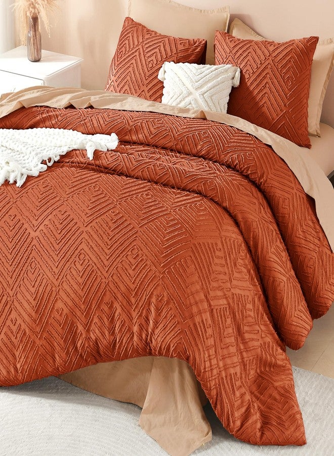 Litanika California King Comforter Set Burnt Orange, 3 Pieces Terracotta Tufted Boho Farmhouse Bedding Comforter Sets, Lightweight Fluffy All Season Comforter Set (104x96In Comforter & 2 Pillowcases) - Image 3