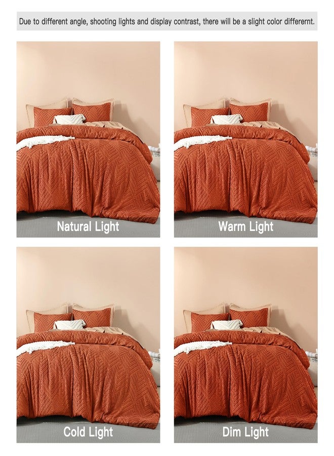 Litanika California King Comforter Set Burnt Orange, 3 Pieces Terracotta Tufted Boho Farmhouse Bedding Comforter Sets, Lightweight Fluffy All Season Comforter Set (104x96In Comforter & 2 Pillowcases) - Image 5
