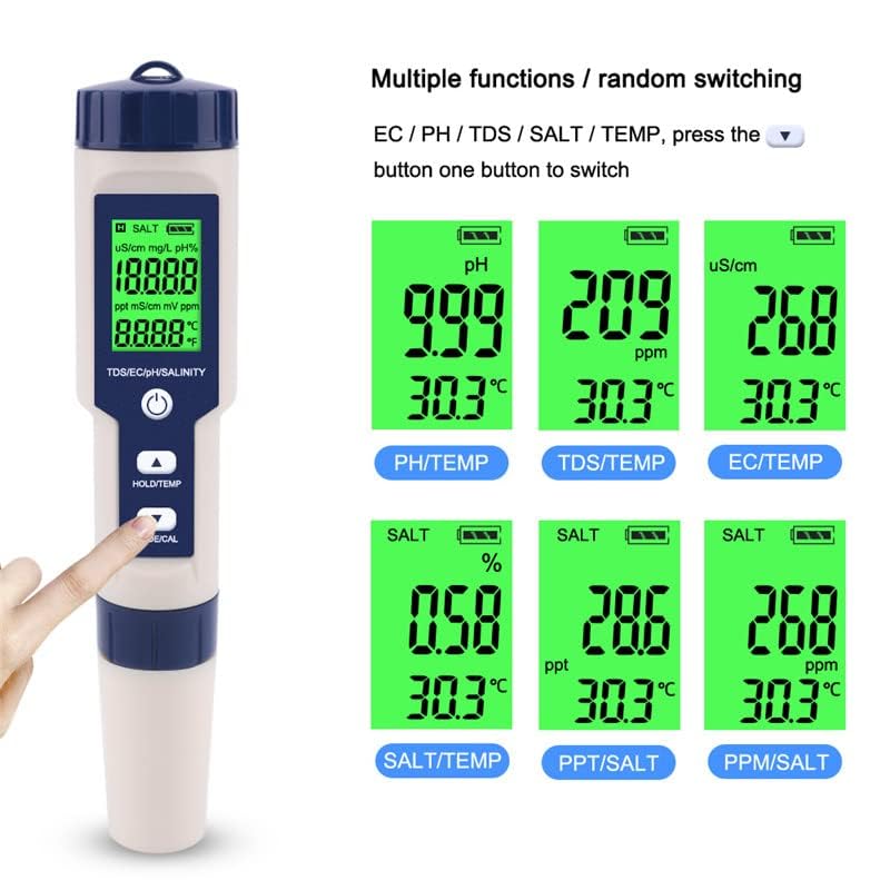 Hofun Pool Salt Tester & PH Meter, Hofun Digital Salinity Meter and PH Tester for Aquarium and Pool Saltwater Water, 5 in 1 Salinity PH Temp EC and TDS Meter, Aquarium Swimming Pool Hot Tub, High Accuracy - Image 4