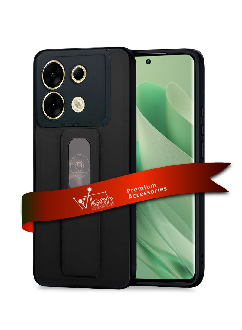 Wtech Soft Liquid Silicone With PU Leather Hand Grip Case Cover For Infinix Zero 30 5G 2023 Black - Image 1