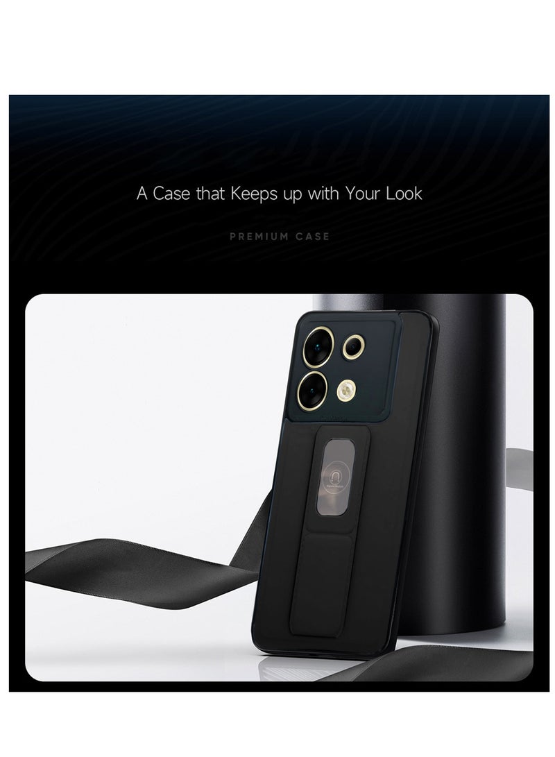 Wtech Soft Liquid Silicone With PU Leather Hand Grip Case Cover For Infinix Zero 30 5G 2023 Black - Image 3