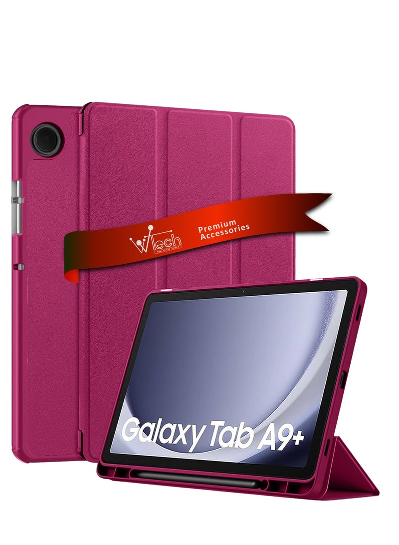 Wtech Smart Flip Auto Awake/Auto Sleep Leather Texture With Pen Holder Case Cover For Samsung Galaxy Tab A9 Plus 5G 2023 (X216, X215, X210) 11.0 Inch Plum - Image 1