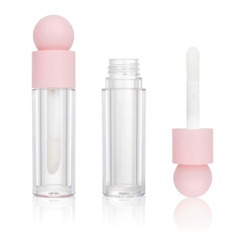 COSIDEA 30pcs Empty 5ml Pink lip gloss tubes with big wand large deo foot brush lipgloss tube container with ball shape cap