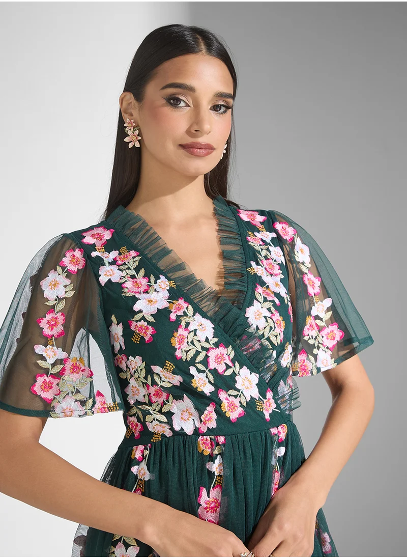 Frock and Frill Embellished V-Neck Dress