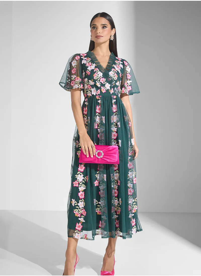 Frock and Frill Embellished V-Neck Dress