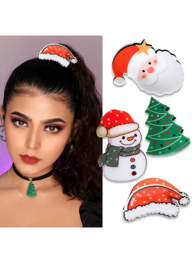 BASEMMAHER 4Pcs Christmas Hair Claw Clips for Girls Women Cute Hairpin Santa Claus Christmas Tree Xmas Hat Snowman Strong Hold NonSlip Hair Catch Barrettes Hair Clamps Jaw Clips Styling Accessories 