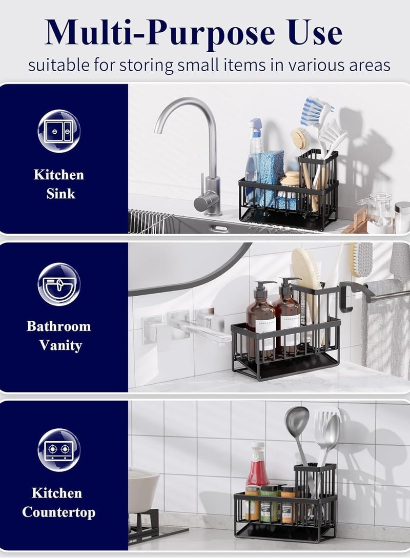 TRASSLE Stainless Steel Kitchen Sink Sponge Rack Brush Storage Rack with 45-Degree Sloped Drain Board Detachable Retractable kitchen Countertop Small Items Storage - Image 2