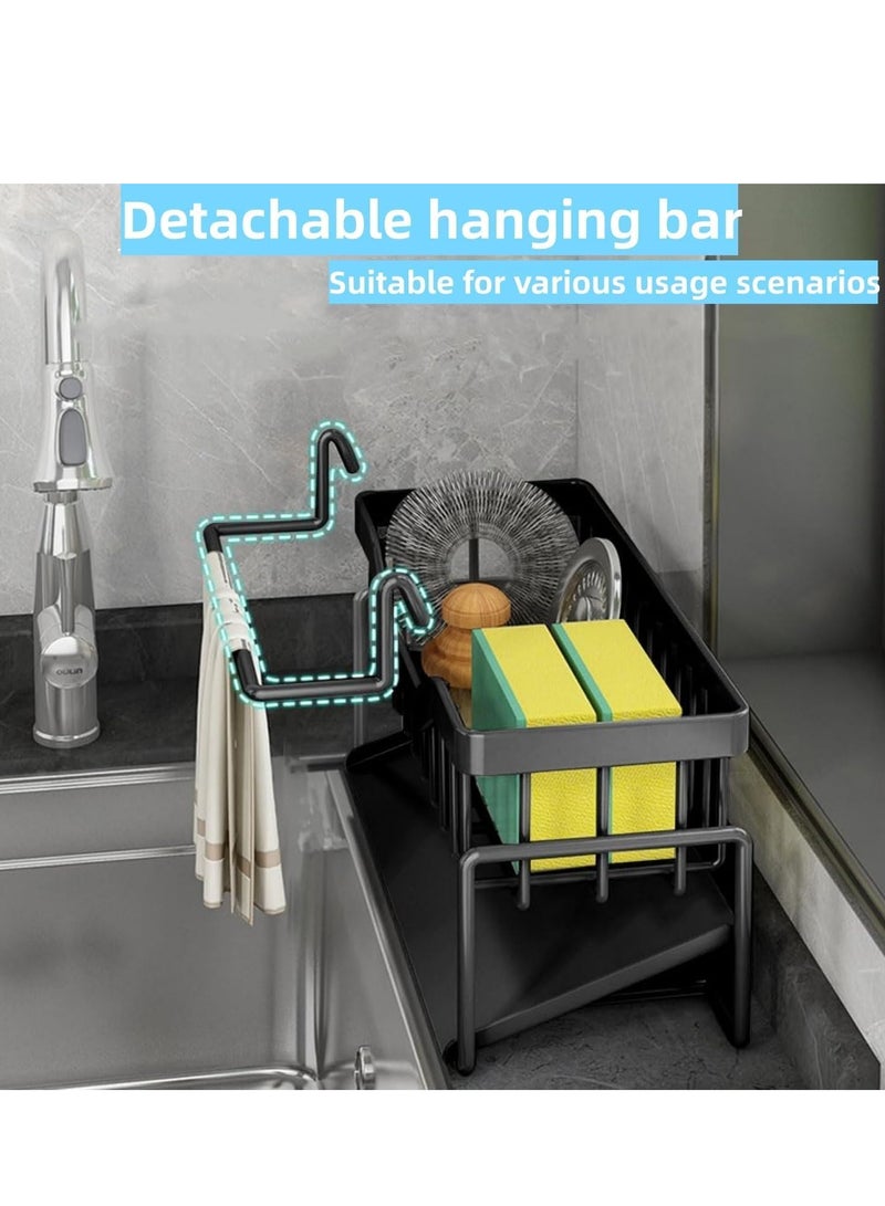 TRASSLE Stainless Steel Kitchen Sink Sponge Rack Brush Storage Rack with 45-Degree Sloped Drain Board Detachable Retractable kitchen Countertop Small Items Storage - Image 3