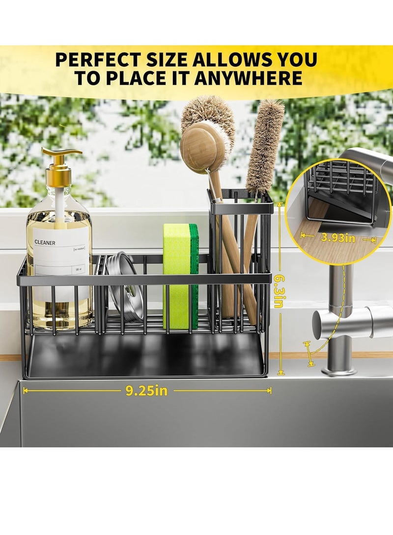 TRASSLE Stainless Steel Kitchen Sink Sponge Rack Brush Storage Rack with 45-Degree Sloped Drain Board Detachable Retractable kitchen Countertop Small Items Storage - Image 4