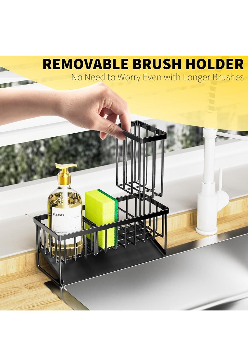 TRASSLE Stainless Steel Kitchen Sink Sponge Rack Brush Storage Rack with 45-Degree Sloped Drain Board Detachable Retractable kitchen Countertop Small Items Storage - Image 5