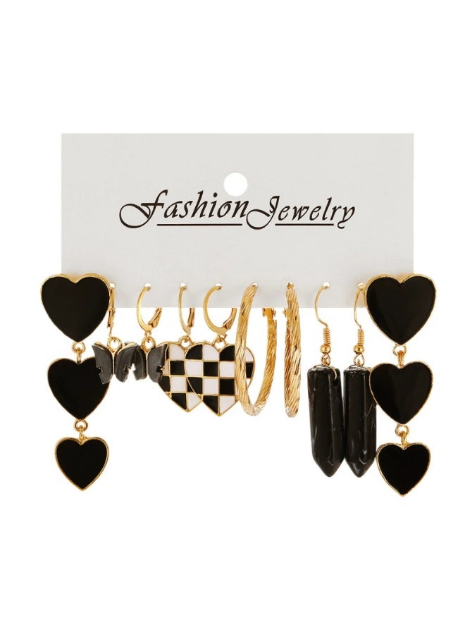 Goolsky طقم أقراط نسائية سوداء على شكل حرف C ومربعات - 6 قطع مجوهرات إبداعية بونك وريترو، طقم عصري متعدد - Image 3