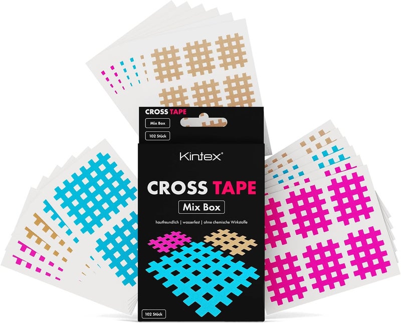 Kintex CrossTape MixBox 102 Plasters Mixed Beige Blue Pink Acupuncture Trigger Grid Plaster Grid Tape Set of 3 Sizes Type A B C - Image 1