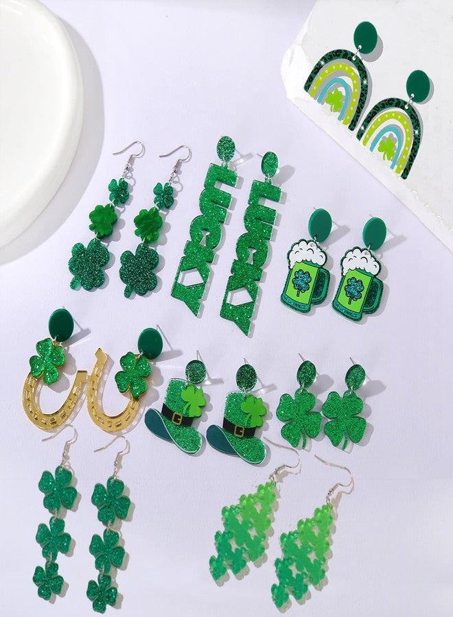 WanBigVa 6 Pairs St Patrick's Day Earrings Green Shamrock Dangle Drop Earrings St Patty's Accessories Irish Holiday Earrings Bulk for Women Girls - Image 5