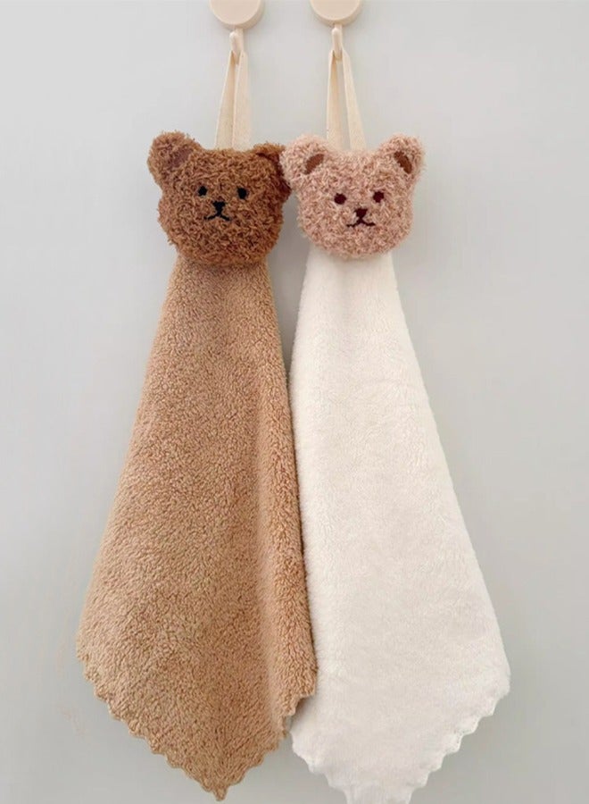 2-Piece Quick-Drying Hanging Decorative Fun Towels Cute Bear Handkerchief Baby With Hanging Rope Face Towel kindergarten Absorbent Hand Towel Children's Face Towel  - Image 3