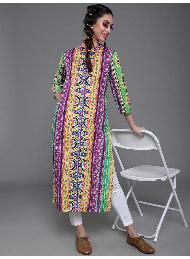 أيه كيه إس كرتا مطبوع بأزرار باللونين البنفسجي والأصفر - Image 4