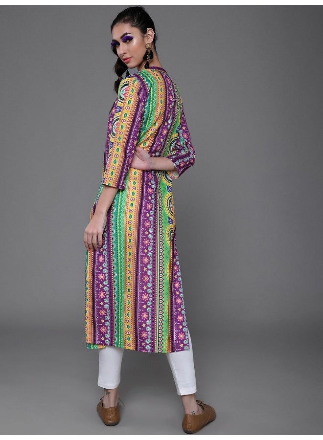 أيه كيه إس كرتا مطبوع بأزرار باللونين البنفسجي والأصفر - Image 5