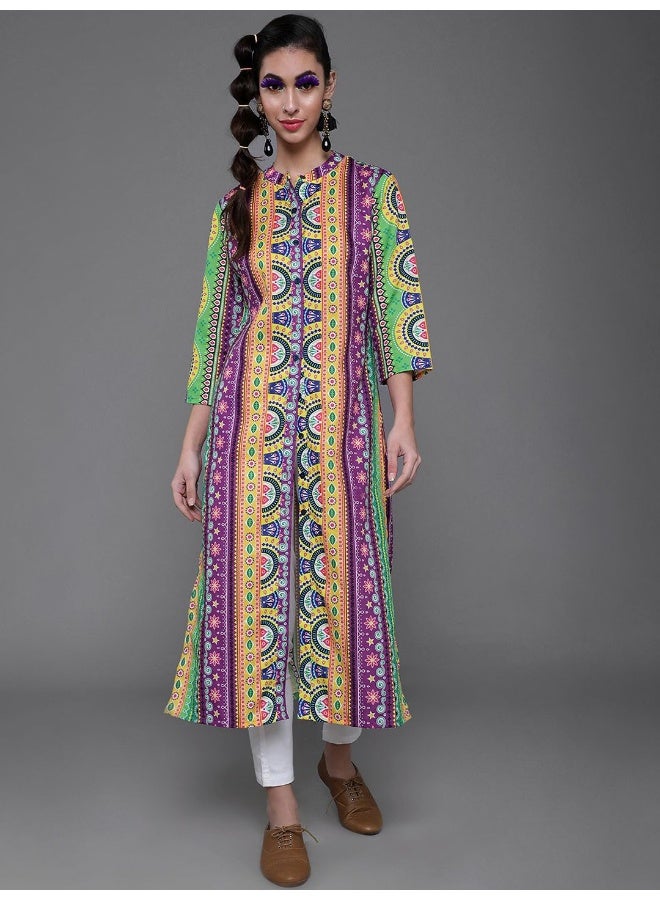 أيه كيه إس كرتا مطبوع بأزرار باللونين البنفسجي والأصفر - Image 1