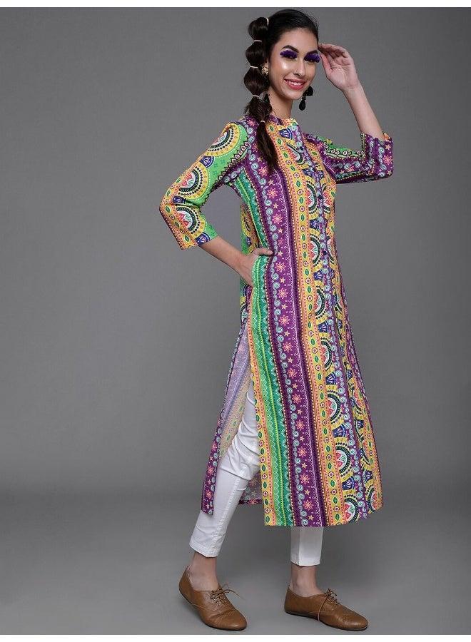 أيه كيه إس كرتا مطبوع بأزرار باللونين البنفسجي والأصفر - Image 3