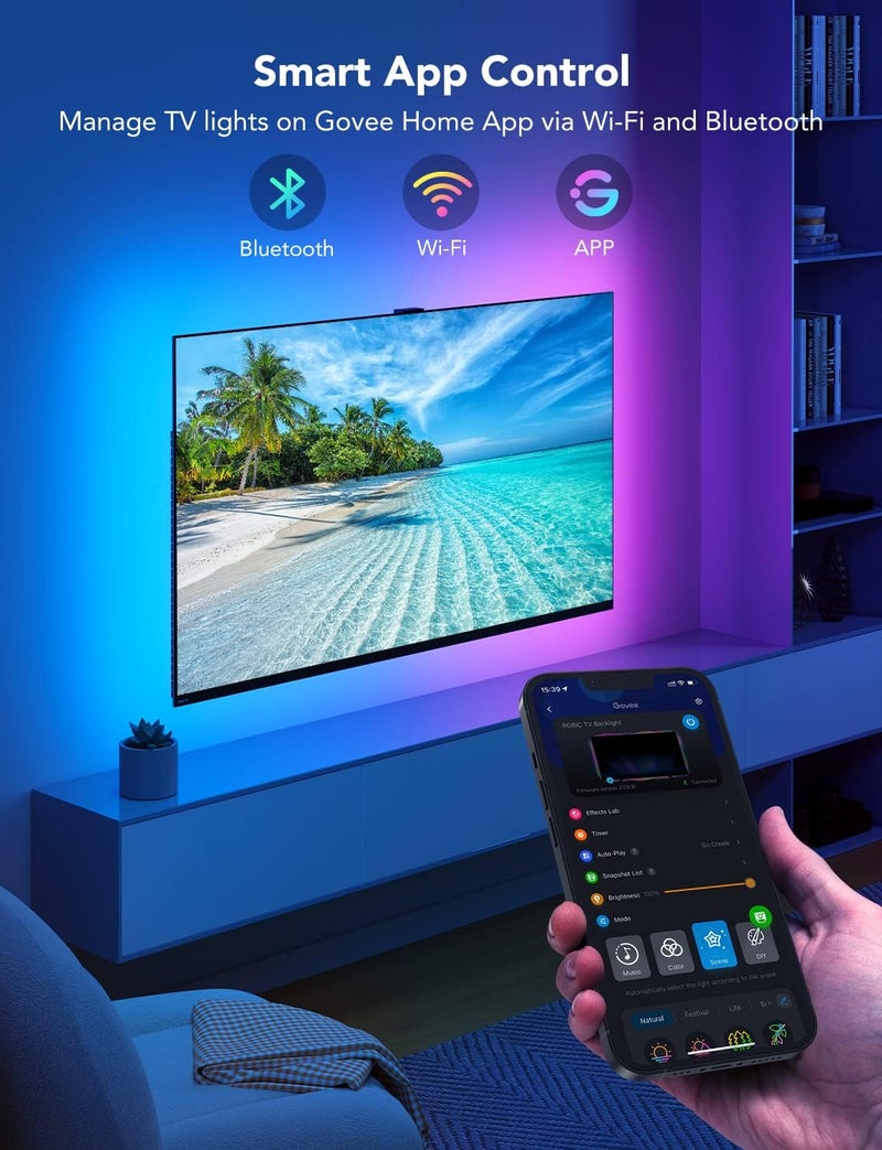 Govee TV LED Backlight, RGBIC Smart LED Strip Lights for 55-65 Inch TVs, Bluetooth and Wi-Fi APP Control, Works with Alexa & Google Assistant, Music Sync, 99+ Scene Modes, Adapter - Image 3