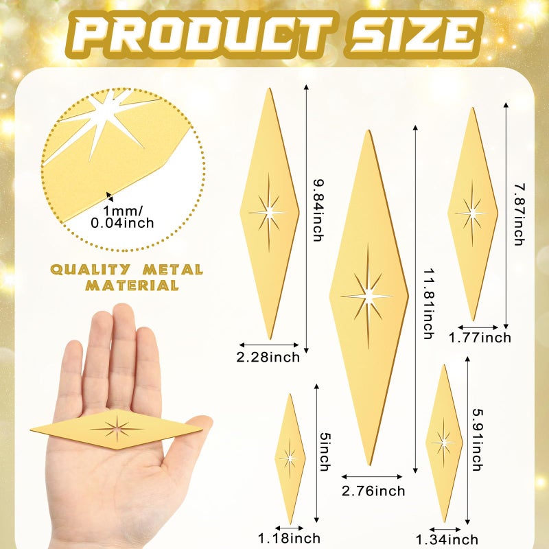 Yaocom 5 Pieces Mid Century Modern Decor Midcentury Vintage Style Gold Starburst Metal Wall Art Elegance Wall Accents Diamond Star Bursts Decor Vintage Home Decoration - Image 2