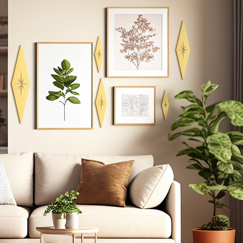 Yaocom 5 Pieces Mid Century Modern Decor Midcentury Vintage Style Gold Starburst Metal Wall Art Elegance Wall Accents Diamond Star Bursts Decor Vintage Home Decoration - Image 4