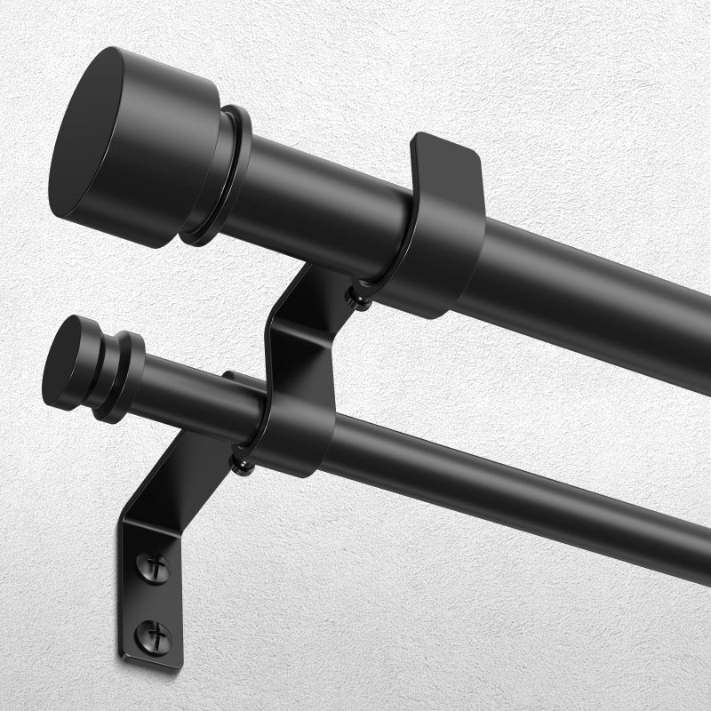 Wolistsa Double Curtain Rod, Black Long Dual Curatin Rod for Windows 84 to 120 Inches, 1" Adjustable Heavy Duty Window Treatment Rods with Modern End Cap Finial, Decorative Spliced Metal Drapery Rods - Image 1