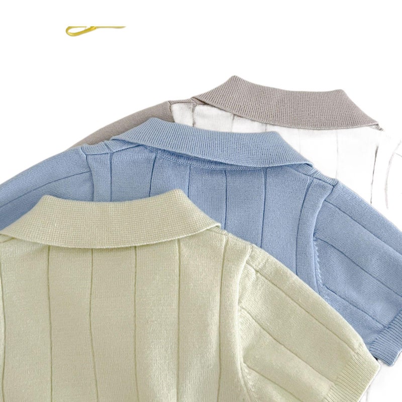Korean Style Spring and Summer Baby Knitwear Thin Summer Top with Lapel Children''s Pullover