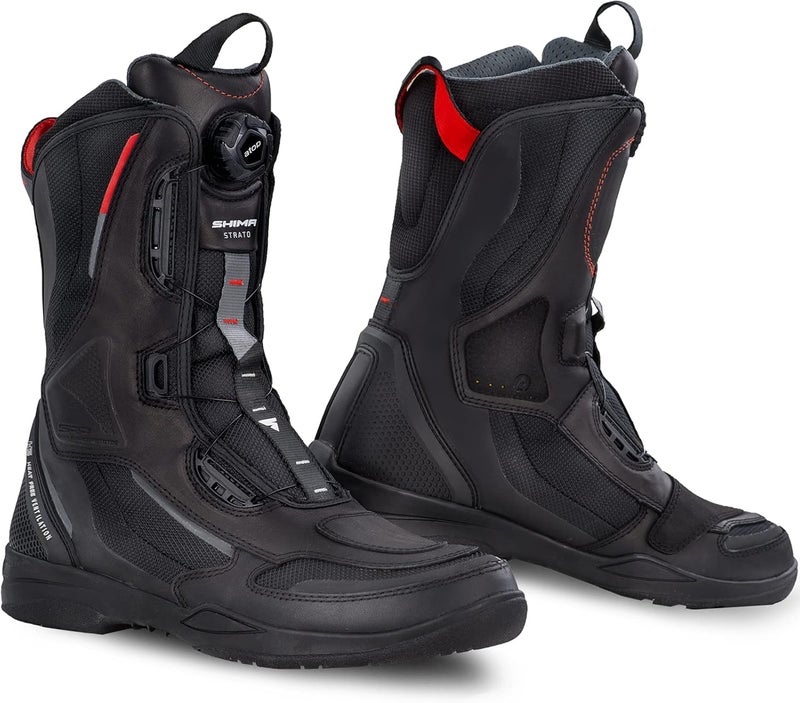 SHIMA STRATO Motorcycle Boots for Men - Vented, Reinforced Lightweight Long Biker Riding Boots with ATOP Fast-Closure System, Ankle Protection, Non-slip Sole, Reflective Panels (Black, 11) - Image 1