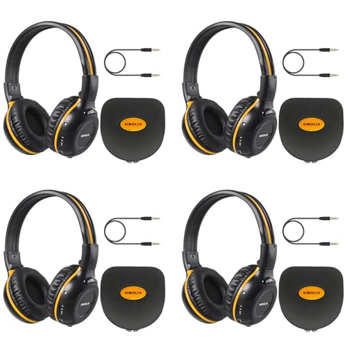 SIMOLIO 4 Pack IR Car DVD Player Headphones for Kids, Wireless Infrared Headphones for Honda Pilot, uConnect, Cadillac Escalade, Suburban, 2 Channel Van Headset, Foldable & Hard EVA Case & Aux Cord - Image 1