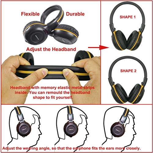 SIMOLIO 4 Pack IR Car DVD Player Headphones for Kids, Wireless Infrared Headphones for Honda Pilot, uConnect, Cadillac Escalade, Suburban, 2 Channel Van Headset, Foldable & Hard EVA Case & Aux Cord - Image 5