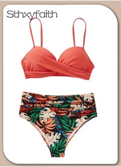 Sthxyfaith Women's Solid Color Bikini Sets Two Piece Bathing Suits V-Neck Slip Bikini Bra And Boxer Brief Bottom Swimwear Suits  - Image 1