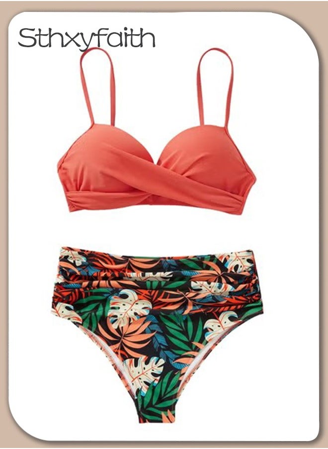 Sthxyfaith Women's Solid Color Bikini Sets Two Piece Bathing Suits V-Neck Slip Bikini Bra And Boxer Brief Bottom Swimwear Suits  - Image 1