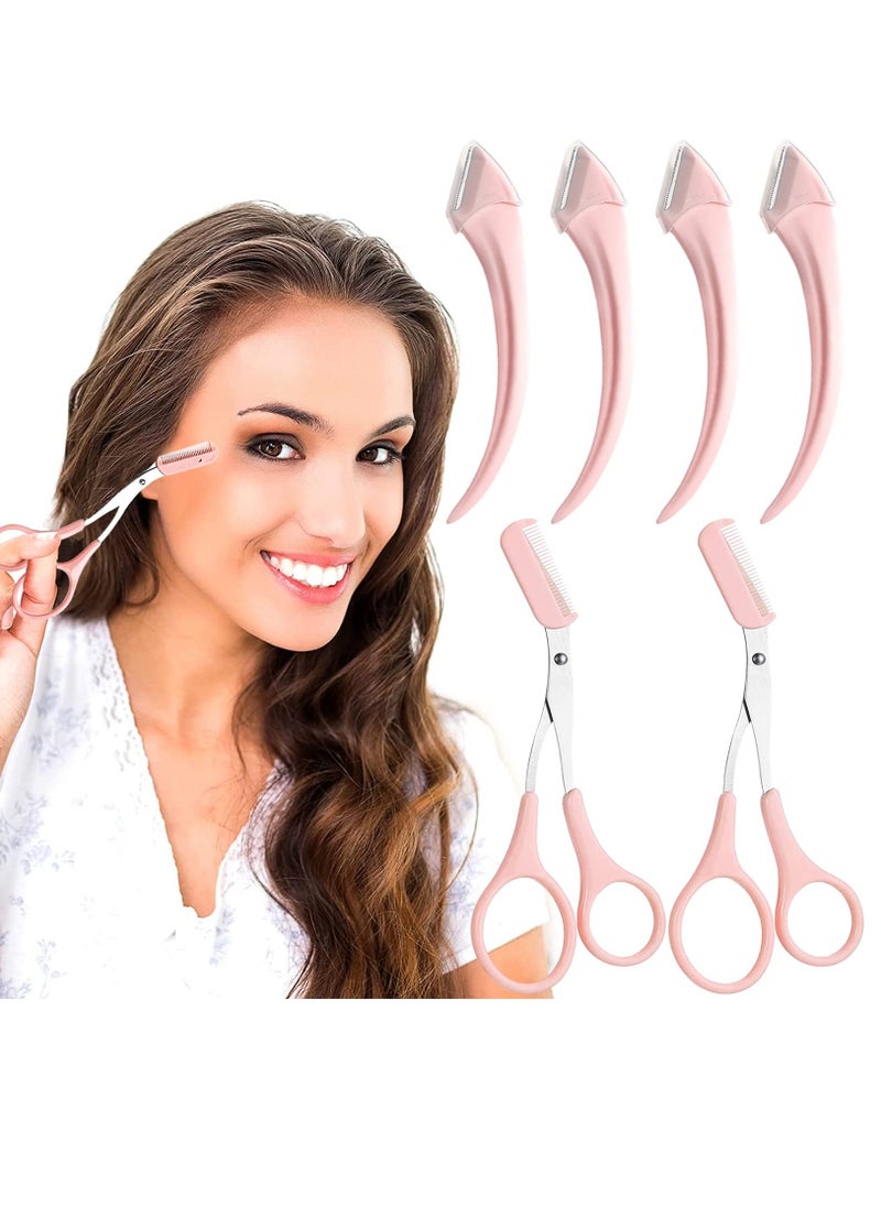 Excefore طقم مقصات حواجب 6 قطع، شفرة حواجب من الفولاذ المقاوم للصدأ، مقص حواجب مع مشط، أداة تجميل للمبتدئين، مناسبة لأي نوع من أنواع البشرة، ملحقات إزالة الشعر للرجال والنساء  - Image 1