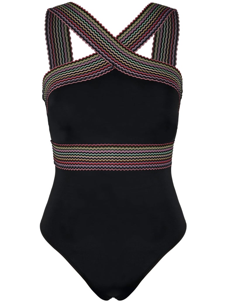 Hilor Women's Cute One Piece Swimsuit Tummy Control Bathing Suits Flattering Twist Front Swimwear Black Stripes L/US10-12 - Image 4