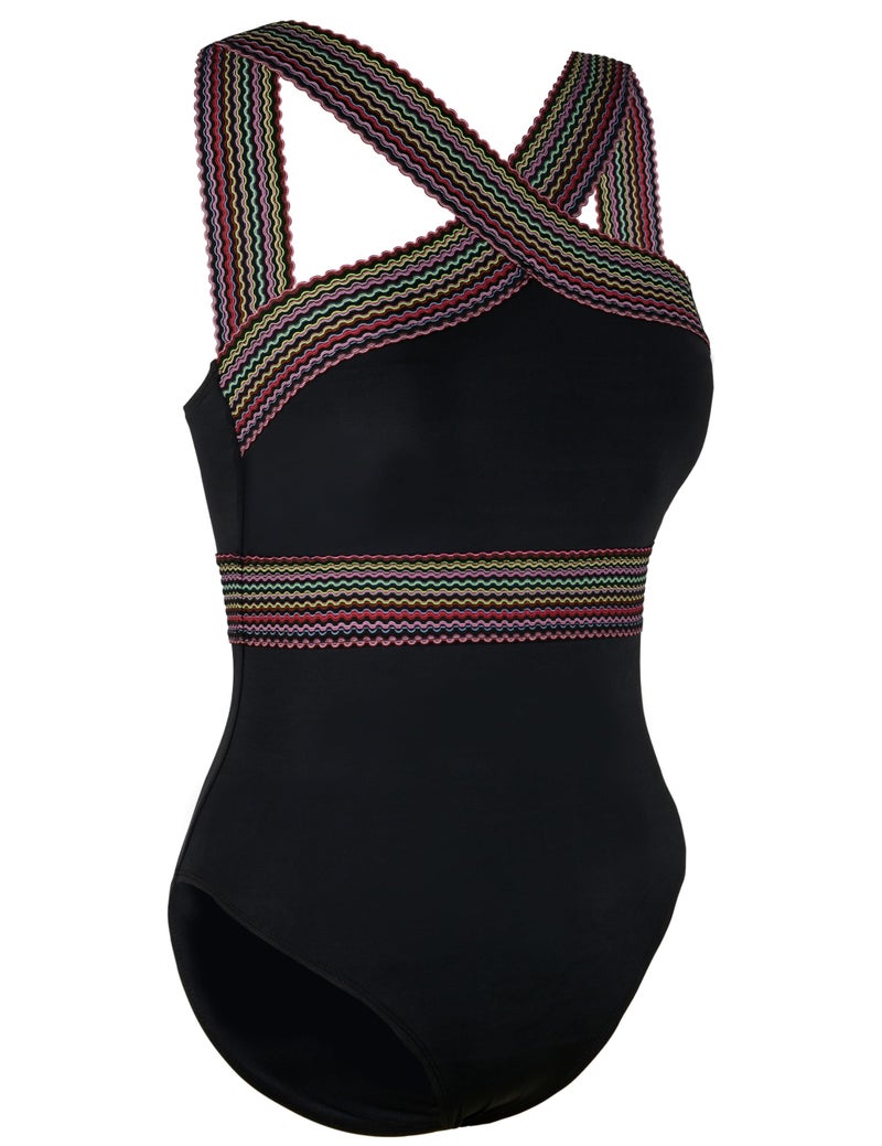 Hilor Women's Cute One Piece Swimsuit Tummy Control Bathing Suits Flattering Twist Front Swimwear Black Stripes L/US10-12 - Image 5