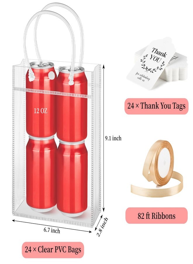 Mauproy 24 Pack Clear Plastic Gift Bags with Handles, Party Favor Bags with Ribbons and Tags, Reusable Goodie Tote Bags for Valentine's Day Wedding Baby Shower(6.7” x 9.1” x 2.8") - Image 2