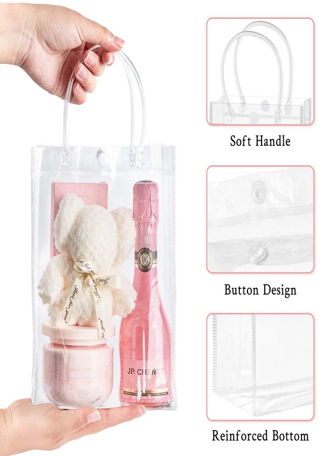 Mauproy 24 Pack Clear Plastic Gift Bags with Handles, Party Favor Bags with Ribbons and Tags, Reusable Goodie Tote Bags for Valentine's Day Wedding Baby Shower(6.7” x 9.1” x 2.8") - Image 3