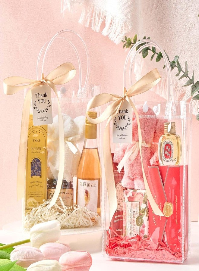 Mauproy 24 Pack Clear Plastic Gift Bags with Handles, Party Favor Bags with Ribbons and Tags, Reusable Goodie Tote Bags for Valentine's Day Wedding Baby Shower(6.7” x 9.1” x 2.8") - Image 4