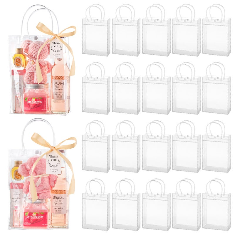 Mauproy 24 Pack Clear Plastic Gift Bags with Handles, Party Favor Bags with Ribbons and Tags, Reusable Goodie Tote Bags for Valentine's Day Wedding Baby Shower(6.7” x 9.1” x 2.8") - Image 1