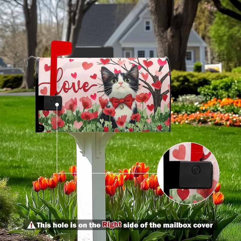 Farg Valentines Cat Mailbox Covers Magnetic Standard Size 21 x 18 Inch Valentine Spring Mothers Mailbox Cover Flower Love Heart Tree Mail Box Post Letter Box Wraps for Home Garden Outdoor Yard Decor Gift - Image 4