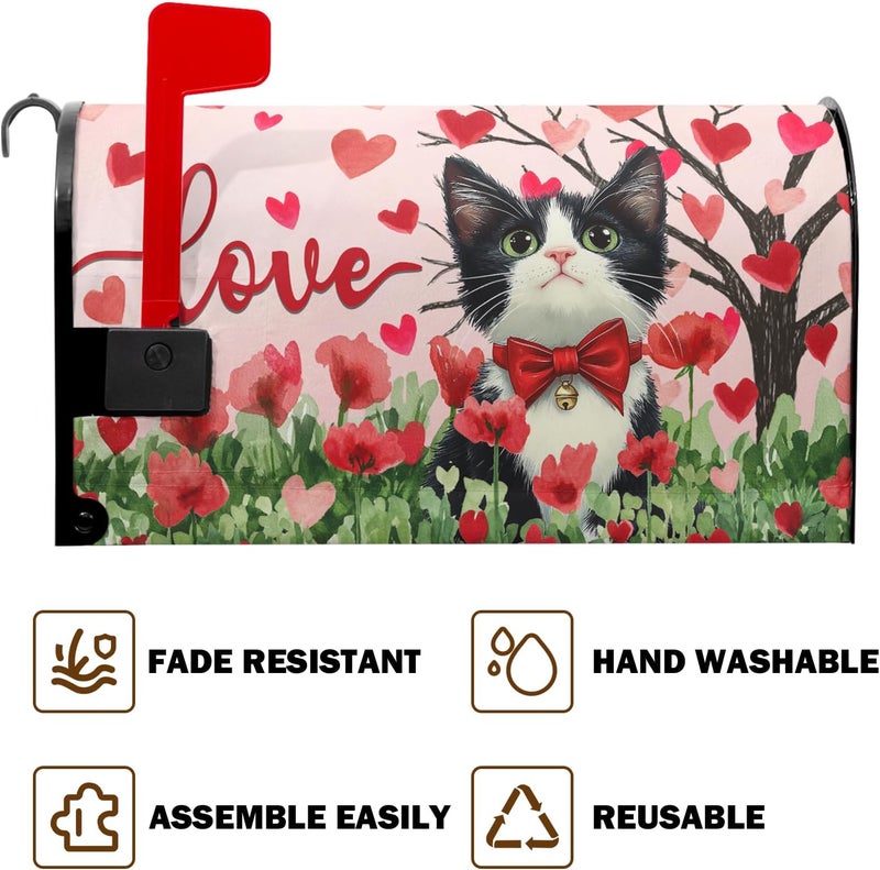 Farg Valentines Cat Mailbox Covers Magnetic Standard Size 21 x 18 Inch Valentine Spring Mothers Mailbox Cover Flower Love Heart Tree Mail Box Post Letter Box Wraps for Home Garden Outdoor Yard Decor Gift - Image 5