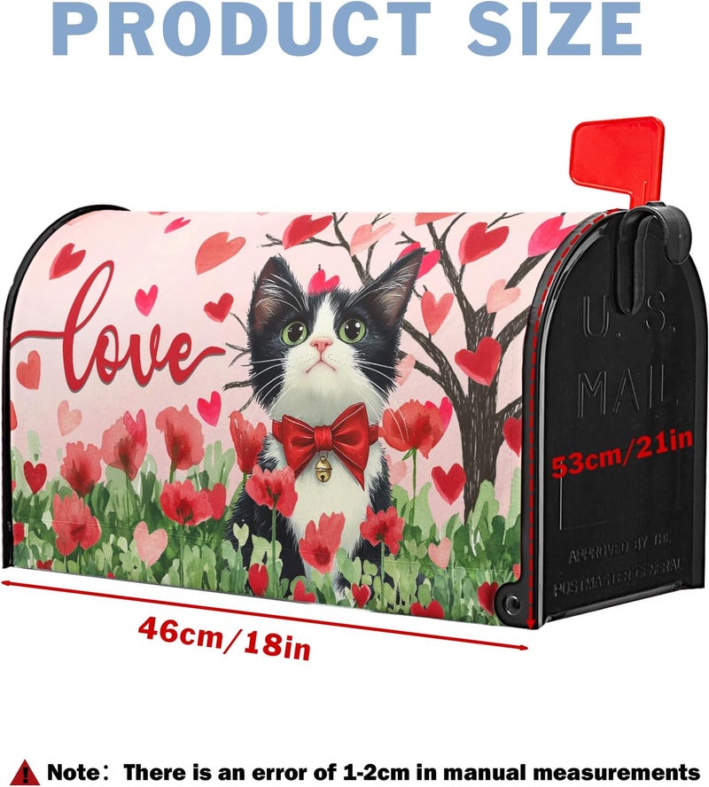Farg Valentines Cat Mailbox Covers Magnetic Standard Size 21 x 18 Inch Valentine Spring Mothers Mailbox Cover Flower Love Heart Tree Mail Box Post Letter Box Wraps for Home Garden Outdoor Yard Decor Gift - Image 3