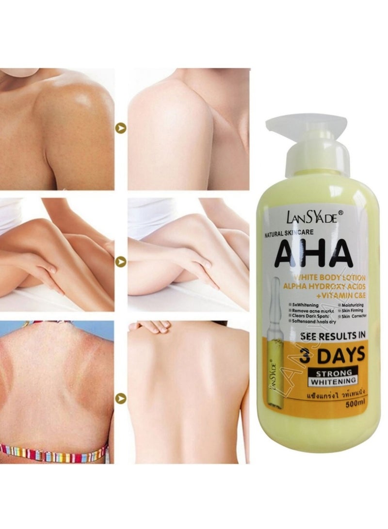 آها لوشن تفتيح قوي للجسم مع أحماض ألفا هيدروكسي + فيتامين C وE | نتائج مرئية خلال 3 أيام | عناية طبيعية بالبشرة | 500 مل - Image 4